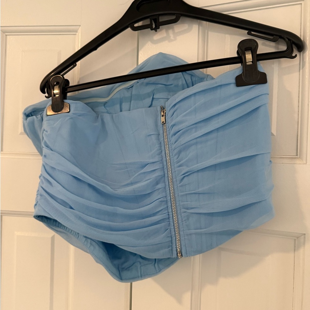 Light Blue Ruched Strapless Top - Picture 2 of 2